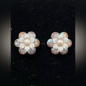 Michal Negrin Designer Crystal AB Floral Stud Earrings